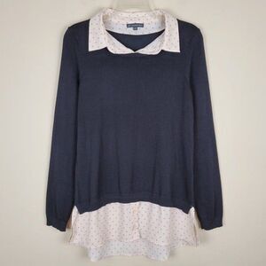 Adrianna Papell Size M Twofer Sweater Mock Layer Mixed Media Black Cream Peach